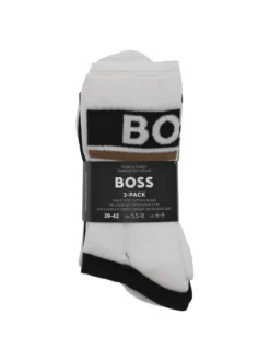 Lot de 3 paires de chaussettes hautes en coton mélangé unies avec logo Boss