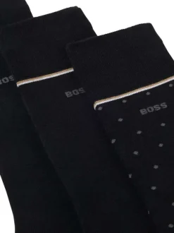 Lot de 3 paires de chaussettes hautes noires à pois avec le nom de la marque