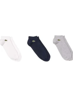 Lot de 3 paires de chaussettes basses en coton multicolore unies et à logo brodé