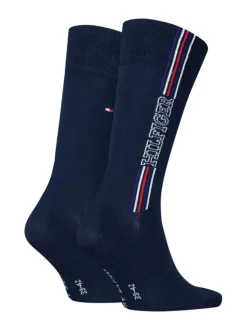 Lot de 2 paires de chaussettes homme marine hautes et à logo brodé