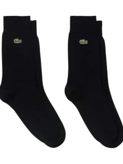 Lot de 2 paires de chaussettes hautes en coton noir unies et à logo brodé
