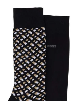 Lot de 2 paires de chaussettes hautes noires unies avec marque