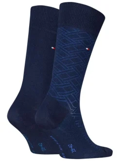 Lot de 2 paires de chaussettes hautes bleu marine en coton mélangé