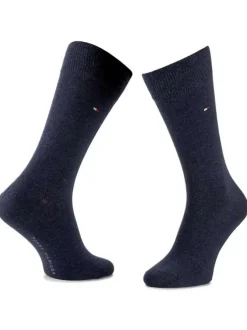 Lot de 2 paires de chaussettes hautes marine unies avec logo brodé