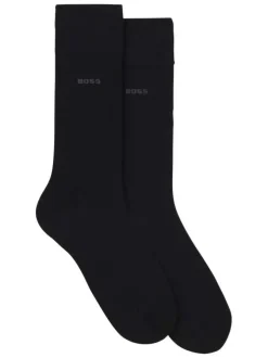 Lot de 2 paires de chaussettes hautes en coton noires unies avec logo imprimé