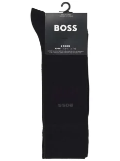 Lot de 2 paires de chaussettes hautes en coton noires unies avec logo imprimé