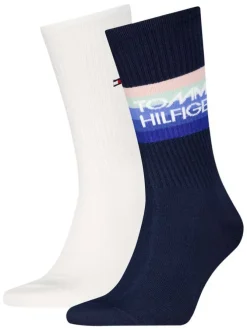 Lot de 2 paires de chaussettes hautes blanche unies et marine à imprimé