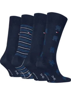 Lot de 4 paires de chaussettes hautes en coton mélangé marine à motifs