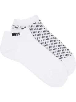 Lot de 2 paires de socquettes en coton mélangé blanches unies et à motifs
