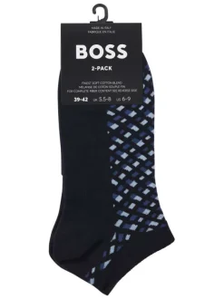 Lot de 2 paires de socquettes en coton mélangé bleues unies et à motifs