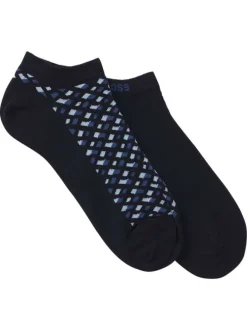 Lot de 2 paires de socquettes en coton mélangé bleues unies et à motifs