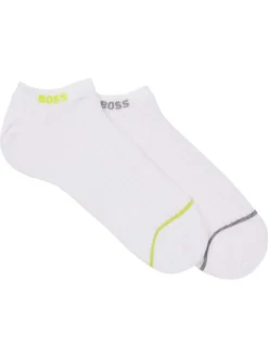 Lot de 2 paires de socquettes en coton mélangé blanches unies avec le logo
