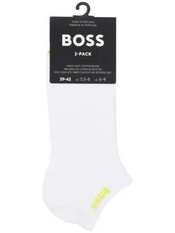 Lot de 2 paires de socquettes en coton mélangé blanches unies avec le logo