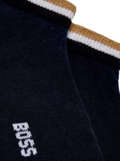 Lot de 2 paires de socquettes en coton mélangé bleues marine unies avec le logo