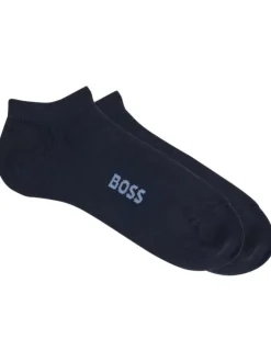 Lot de 2 paires de socquettes bleues nuit unies avec petit logo sur le dessous