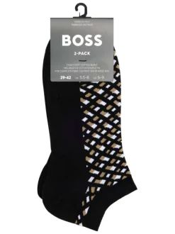Lot de 2 paires de socquettes en coton mélangé noires unies et à motifs