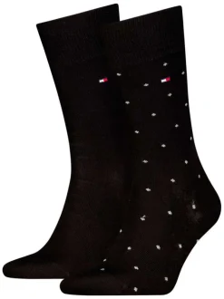 Lot de deux paires de chaussettes hautes en coton noires à pois blancs