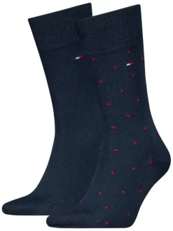 Lot de deux paires de chaussettes hautes en coton marine à pois rouges