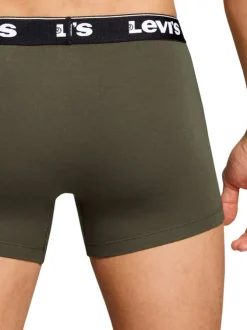 Lot de 3 boxers classique en coton kaki et noir uni avec logo