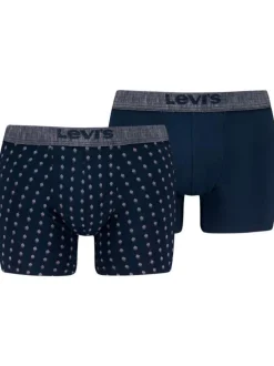 Lot de 2 Boxers classique en coton marine uni avec taille élastiquée