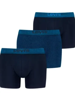 Lot de 3 Boxers classique en coton marine unis avec tailles élastiquées bleues