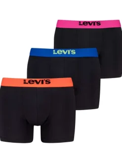 Lot de 3 Boxers classique en coton noir uni avec tailles élastiquées colorées