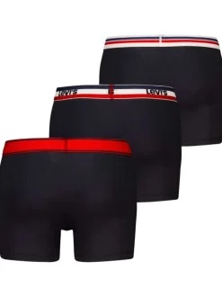 Lot de 3 Boxers classique en coton noir unis avec tailles élastiquées rayées