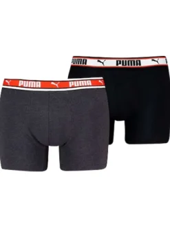 Lot de 2 Boxers classique en coton uni noir et gris avec taille élastiquée