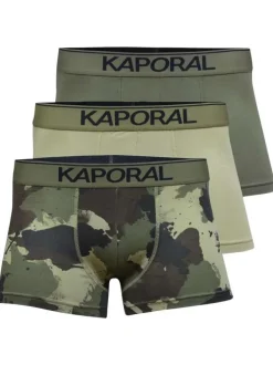 Lot de 3 Boxers classique kaki camouflage avec une coupe fermée et une ceinture kaki et grise