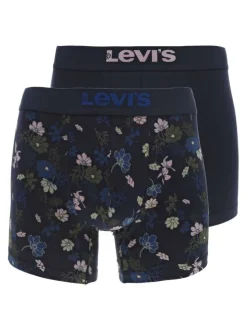 Lot de 2 boxers classiques en coton bleus marine fleuris à ceinture élastiquée