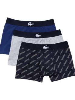 Lot de 3 boxers classiques en coton marine, gris et bleu coupe fermée