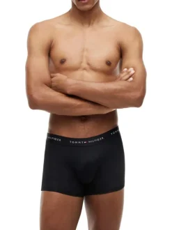 Lot de 3 boxers classiques en coton mélangé noirs unis avec le nom de la marque
