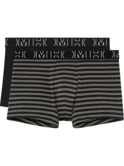 Lot de 2 boxers classiques en coton noirs à rayures avec le nom de la marque