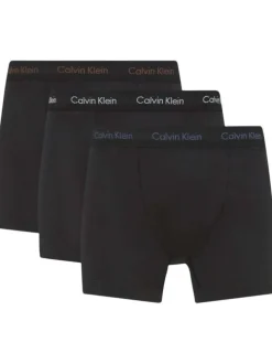 Lot de 3 boxers classiques en coton noirs unis à col avec nom de la marque