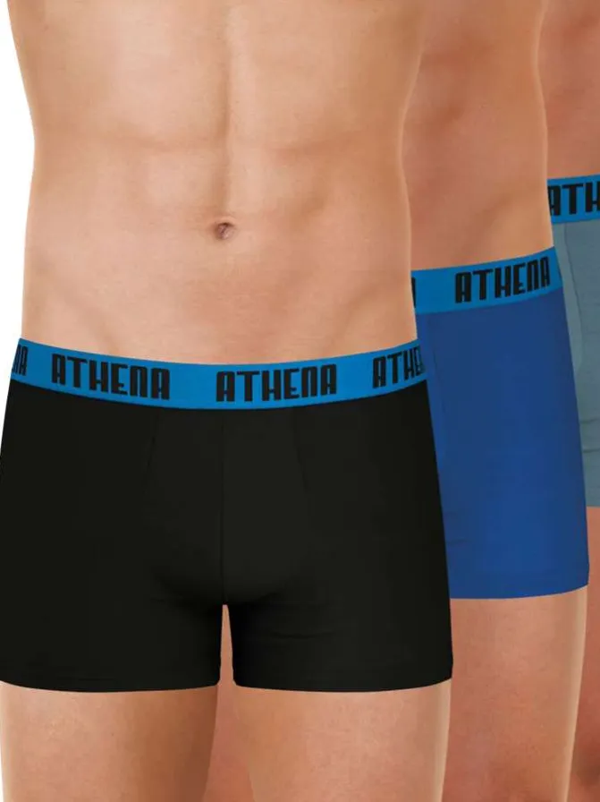 Lot de 3 boxers classiques en coton tricolores unis avec le nom de la marque
