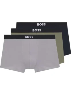 Lot de 3 boxers classiques en coton tricolores unis à ceintures noires