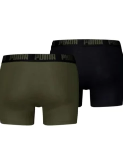 Lot de 2 Boxers classiques en coton unis noir et kaki avec une taille élastique