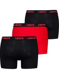 Lot de 3 boxers courts noir et rouge en coton avec ceinture élastiquée