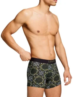 Lot de 2 boxers courts noir et vert en coton avec ceinture élastiquée