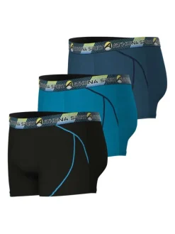 Lot de 3 boxers de sport bleus unis à coupe fermée et taille élastiquée brodée