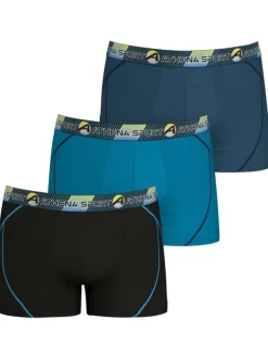 Lot de 3 boxers de sport bleus unis à coupe fermée et taille élastiquée brodée