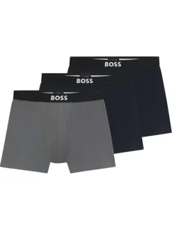 Lot de 3 boxers en coton bleu marine et gris unis avec une taille élastiquée