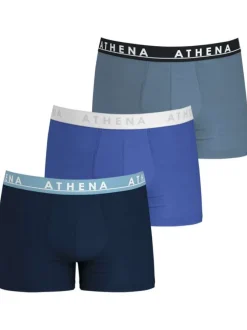 Lot de 3 boxers en coton bleus unis avec une coupe fermée et une taille élastiquée