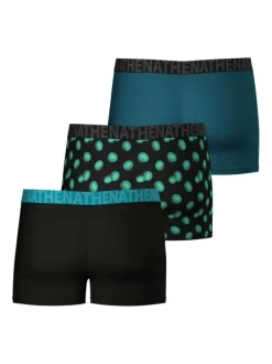 Lot de 3 boxers en coton bleus unis et imprimés et à taille élastiquée brodée