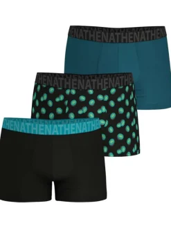 Lot de 3 boxers en coton bleus unis et imprimés et à taille élastiquée brodée