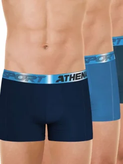 Lot de 3 boxers en coton bleus unis pourvus d'une taille élastiquée