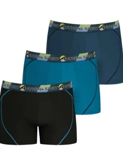 Lot de 3 Boxers en coton bleu unis avec une coupe fermée et ceinture rayée