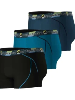 Lot de 3 Boxers en coton bleu unis avec une coupe fermée et ceinture rayée