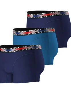 Lot de 3 Boxers en coton bleu unis coupe fermée avec ceinture imprimé tricolore