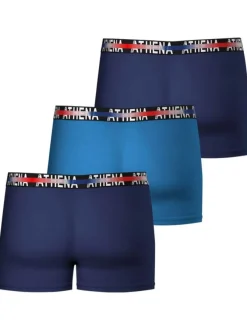 Lot de 3 Boxers en coton bleu unis coupe fermée avec ceinture imprimé tricolore